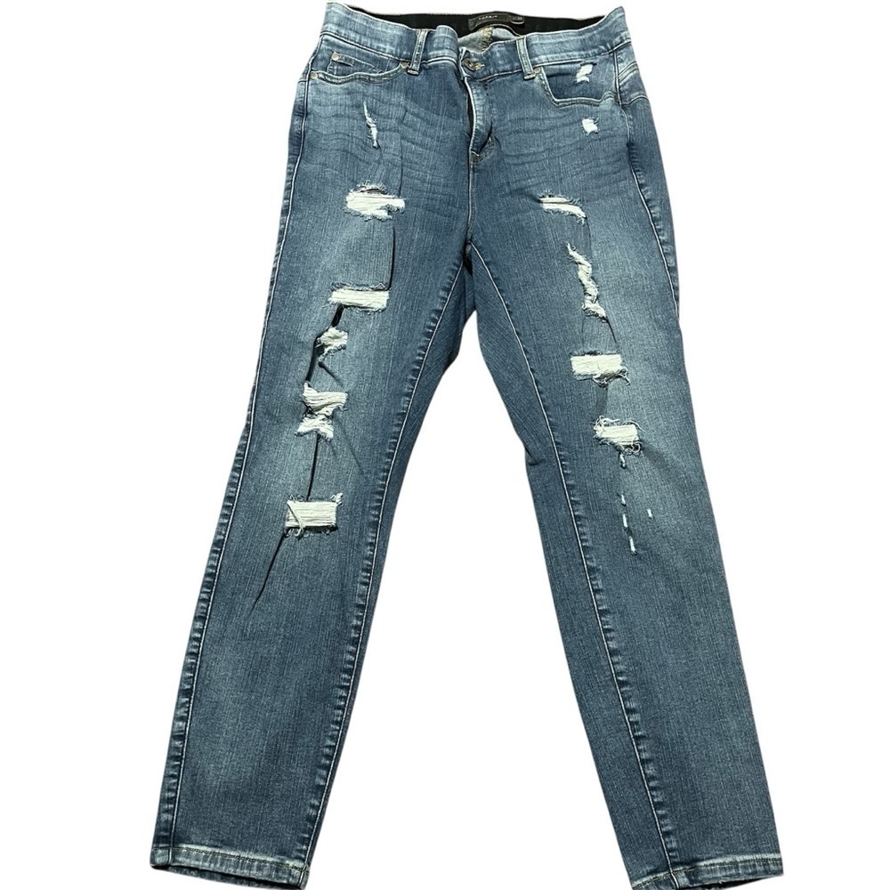 Torrid Blue High Rise Distressed Straight Leg Jeans Plus Size 16R Stretch waist